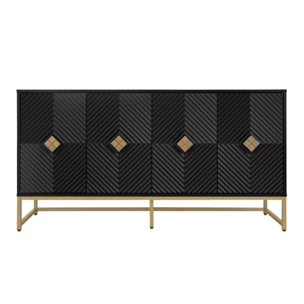 Carved 4 Door Sideboard, Sideboard Buffet Cabinet With Storage, Modern Coffee Bar Cabinet With Adjustable Shelf For Living Room, Dining Room, Kitchen - Black