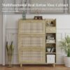 Natural Bohemia Style Shoe Cabinet, Shoe Rack Cabinet With 3 Rattan Flip Drawers, 3 Square Shelves And 1 Storage Drawer, Shoe Organizer With Mulit Storage Space And Hooks For Hallway, Entryway - Natural - Image 6