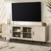 Modern Scandinavian 4 Door Herringbone 70" TV Stand For TVs Up To 80" - Dark Walnut - Image 2