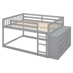 Full Over Full Bunk Bed With 4 Drawers And 3 Shelves - Gray