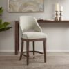 Counter Stool With Swivel Seat, Upholstery And Solid Wood Legs - Cream - Image 2