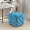 Modern Velvet Upholstered Ottoman, Exquisite Small End Table, Soft Foot Stool, Dressing Makeup Chair, Comfortable Seat For Living Room, Bedroom, Entrance - Blue - Image 2