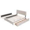 Queen Size Upholstered Platform Bed With 2 Drawers And 1 Twin Long Trundle - Dark Beige - Image 3