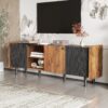 Mid Century TV Stand With 3 Cabinets, Media Console Table For Tvs Up To 70'', Entertainment Center With Storage For Living Room - Black / Brown - Image 5