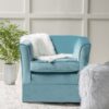 Zeniqua - Upholstered Velvet Swivel Chair With Loose Cover - Blue - Image 2