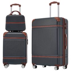 Hardshell Luggage Sets 3 Pieces 20" / 28" Luggages And Cosmetic Case Spinner Suitcase With Tsa Lock Lightweight - Black