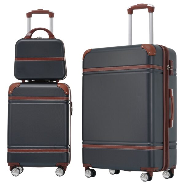 Hardshell Luggage Sets 3 Pieces 20" / 28" Luggages And Cosmetic Case Spinner Suitcase With Tsa Lock Lightweight - Black