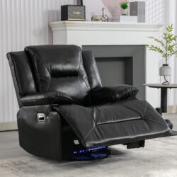360° Swivel And Rocking Home Theater Recliner Manual Recliner Chair With A Led Light Strip For Living Room - Black