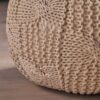 Bordeaux - Knitted Cotton Round Pouf Ottoman Floor Cushion - Beige - Image 4