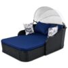 Outdoor Sunbed With Adjustable Canopy, Double Lounge, Daybed - Black / Blue - Image 10