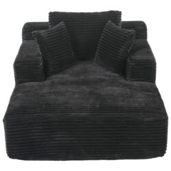Modern Corduroy Chaise Lounge Sofa Bed With Removable Pillows, Upholstered Sleeper Sofa - Black