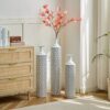 Modern Floor Vase Set Metal Vases With Geometric Pattern, 3 Piece Home Decor Set - White / Black - Image 12
