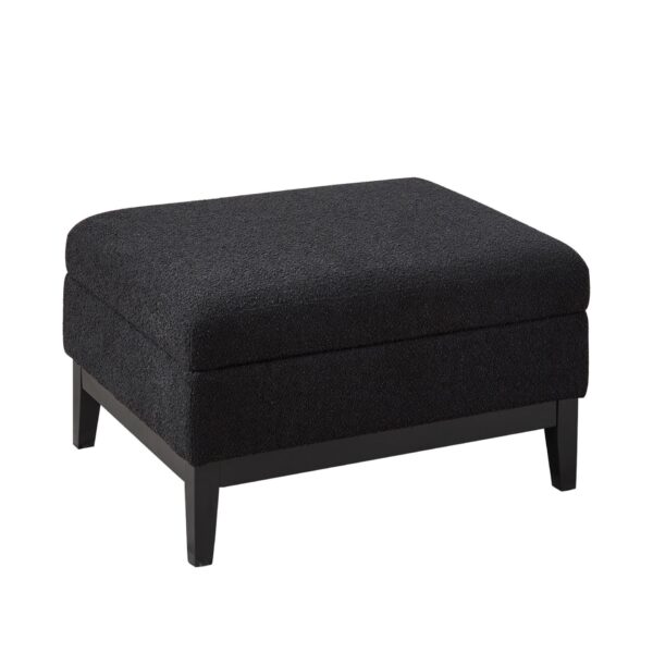 Upholstered Wood Base Storage Ottoman With Reversible Lid Coffee Table, Foot Stool Square Footrest With Rubberwood Legs For Living Room Bedroom Entryway And Office - Black