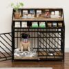 Wooden Dog Crate Furniture With Divider And Storage Drawers For Large Dogs - Rustic Brown - Image 4