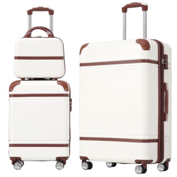 Hardshell Luggage Sets 3 Pieces 20" / 28" Luggages And Cosmetic Case Spinner Suitcase With Tsa Lock Lightweight - White