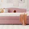 Full Size Upholstered Daybed With Storage Armrests, Trundle And Latest Integrated Bluetooth Audio System, Teddy Fleece - Pink - Image 16