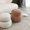 Snowman Stool With Lamb Wool Cushion And Solid Wood Frame - Light Camel - Image 8