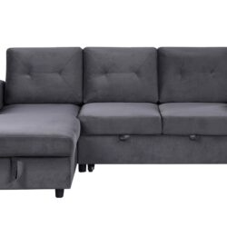 Hudson - Velvet Reversible Sleeper Sectional Sofa With Storage Chaise - Dark Gray