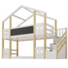 Twin Over Twin House Bunk Bed With White Storage Staircase And Blackboards - White - Image 3
