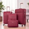 4 Piece Set (16/20/24/28), Softshell Suitcase Spinner Wheels Terylene Luggage Sets Carry On Suitcase Luggage Lightweight Durable Suitcase - Wine Red - Image 2