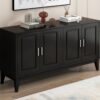 4 Door Sideboard Storage Cabinet With Door Shelf For Living Room And Dining Room, 2 Large Cabinets With Adjustable Shelf - Black - Image 26