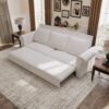 King Pull Out Sofa Bed, Chesterfield Sofa, 3 In 1 Velvet Convertible Sleeper Sofa With Nailhead Trim & Rolled Arm, Multifunctional Sofa Bed For Living Room - Beige - Image 4