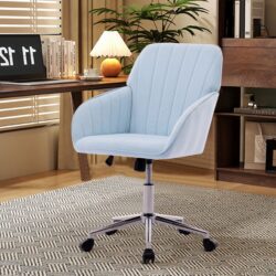 Adjustable Office Chair, Home Bedroom, Ergonomic Swivel Chair, Backrest Seat, Comfortable For Long Sitting - Baby Blue
