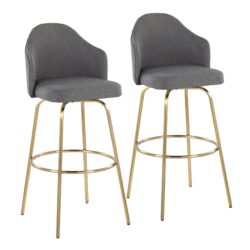 Ahoy - Contemporary Fixed Height Bar Stool Round Gold Footrest (Set of 2) - Gray / Gold
