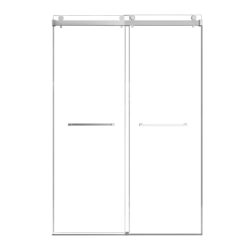 Frameless Double Sliding Soft Close Bathtub Shower Door, 5 / 16" Clear Nano Coated Tempered Glass And 304 Stainless Steel Handle - Brushed Nickel