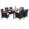 7 Piece Outdoor Patio Wicker Dining Set Patio Wicker Furniture Dining Set - Black / Cream - Image 3