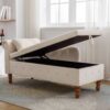 Chaise Lounge Indoor, Velvet Lounge Chair For Bedroom With Storage & Pillow, Modern Upholstered Rolled Arm Chase Lounge For Sleeping With Nailhead Trim For Living Room Bedroom Office - Beige - Image 8