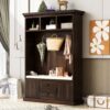 Hall Tree With 3 Hooks, Coat Hanger, Entryway Bench, Storage Bench, 3 In 1 Design, For Entrance, Hallway Tiger - Brown - Image 4