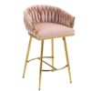 Counter Height Bar Stools Kitchen Island Counter Bar Stool With Hand - Wave Back, Golden Chromed Base And Footrest (Set of 2) - Pink - Image 3