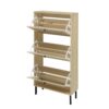 Modern Freestanding Rattan 3 Door Shoe Rack Storage Cabinet For Entryway - Natural Particle Board - Image 5