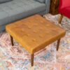 Mark - Mid-Century Tufted Square Genuine Leather Upholstered Ottoman - Light Tan / Rustic - Image 3