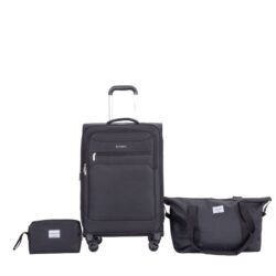 3 Piece Set (18/Travelbag/Toiletry Bag), Softshell Suitcase Spinner Wheels Terylene Polyester Luggage Sets Carry On Suitcase Luggage Lightweight Durable Suitcase - Black
