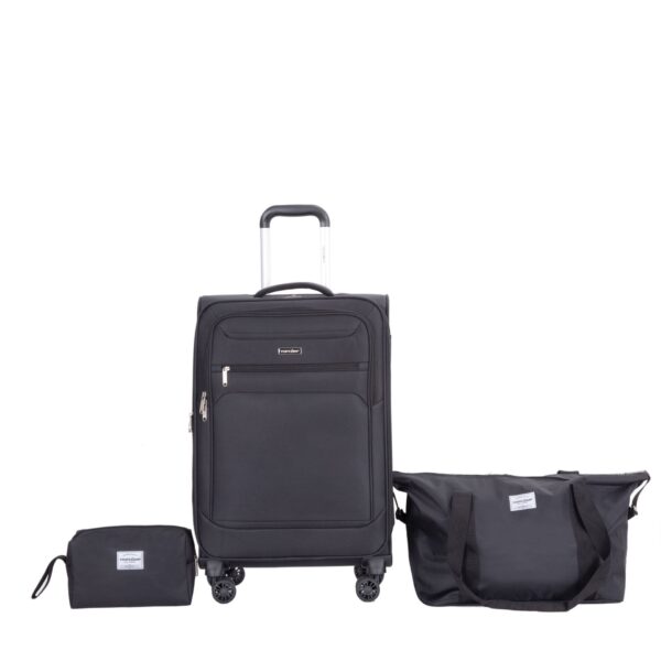 3 Piece Set (18/Travelbag/Toiletry Bag), Softshell Suitcase Spinner Wheels Terylene Polyester Luggage Sets Carry On Suitcase Luggage Lightweight Durable Suitcase - Black