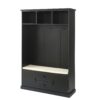 Hall Tree With 3 Hooks, Coat Hanger, Entryway Bench, Storage Bench, 3 In 1 Design, For Entrance, Hallway - Black - Image 6
