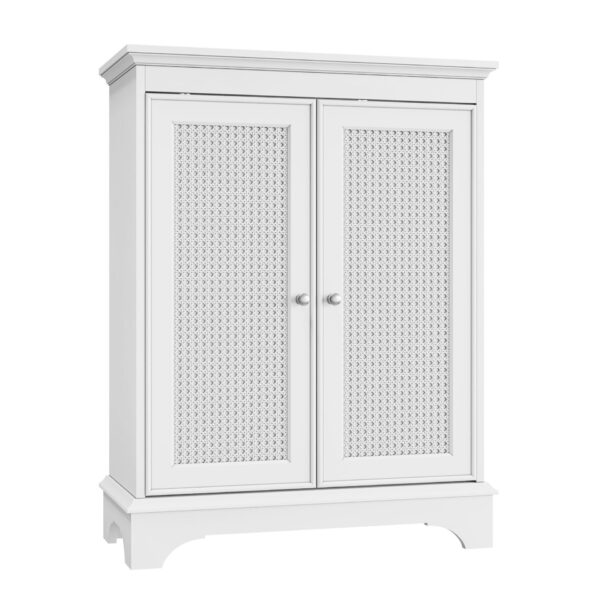 White 2 Door Rattan Storage Cabinet With Adjustable Partition, Medieval Modern Independent Buffet Cabinet, Multifunctional Decorative Cabinet Suitable For Living Room, Kitchen, Bathroom - White