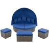 Outdoor Rattan Daybed Sunbed With Retractable Canopy Wicker Furniture, Round Outdoor Sectional Sofa Set - Gray Wicker Furniture Clamshell Seating With Washable Cushions, Backyard, Porch - Blue - Image 8