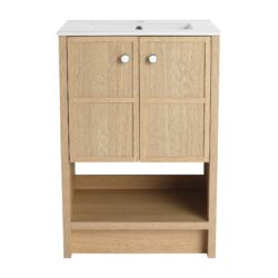 Modern 24" Freestanding Bathroom Vanity With Ceramic Sink And Soft Closing Doors - Oak