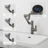 Bathroom Sink Faucet With Spray Function, Temperature Display, Anti Skid Switch, Hot & Cold, 360 Degree Rotary, Brass - Gun Gray - Image 6