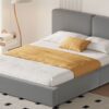 Queen Size Upholstered Platform Bed, Grounded Bed With Solid Frame - Gray - Image 12