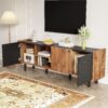 Mid Century TV Stand With 3 Cabinets, Media Console Table For Tvs Up To 70'', Entertainment Center With Storage For Living Room - Black / Brown - Image 4