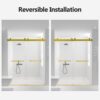 Frameless Double Sliding Soft-Close Shower Door, 3 / 8" Thick SGCC Tempered Glass Door - Brushed Gold - Image 9