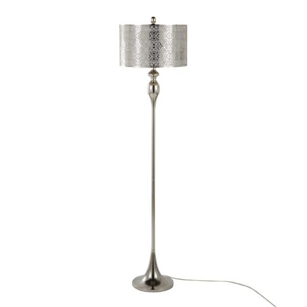 Ashland - Contemporary Floor Lamp Laser Cut - Polished Nickel / White