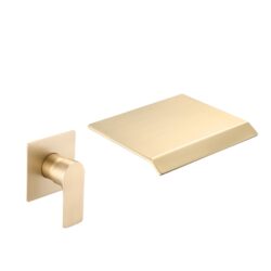 Modern Wall Mount Bathtub Faucet With Waterfall Spout And Single Handle Control - Brushed Gold