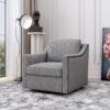 360 Degree Swivel Armchair Cotton Linen Skin - Friendly Fabric Ergonomic Design Brass Nail Decorative Armchair Living Room Chairs Bedroom Chairs Living Room Chairs Black Legs Suitable For Indoor Homes - Gray - Image 2