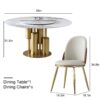 Round Stone Burning Table, Modern Marble Dining Table With 6 Chairs - Gold / White - Image 3