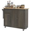 Homcom - Triple-Cabinet Rolling Kitchen Island On Wheels, Kitchen Cart With Storage Shelf Adjustment, Rolling Utility Cart With Wood Top, Towel Rack, Big Drawer - Distressed Brown - Image 10